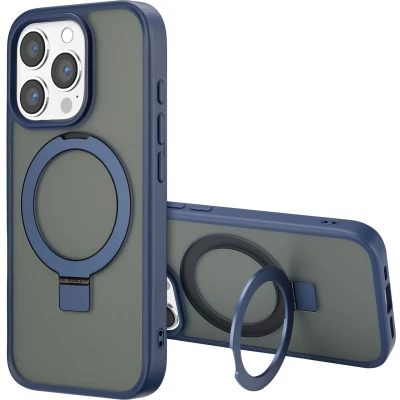 Afbeelding van Accezz Hoesje Geschikt voor iPhone 16 Pro Max Ring Stand Backcover MagSafe blauw