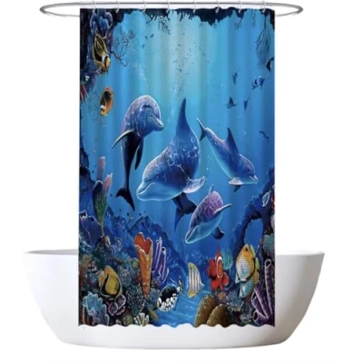 Afbeelding van Ulticool Douchegordijn Dolfijn Zee Vissen Aquarium 120 x 200 cm met 8 ringen
