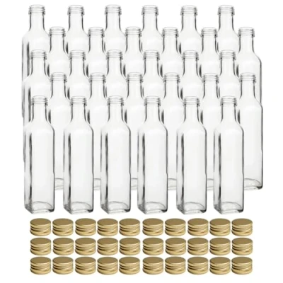 Afbeelding van gouveo Maraska 30 flessen van 250 ml met goudkleurige schroefsluiting, lege glazen fles om te vullen en cadeau geven, echte voor likeur, azijn, olie (MFET250G)