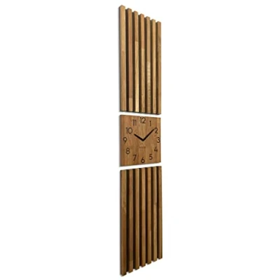 Afbeelding van FLEXISTYLE Grote moderne wandklok van eikenhout, hangplaat, lamellen, 155 x 30 cm, zonder tikkgeluiden, modern, MDF houtlook, woonkamer (eiken)