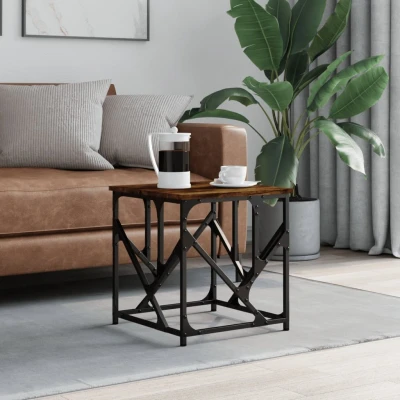 Afbeelding van Salontafel 45x45x47,5 cm bewerkt hout gerookt eikenkleurig