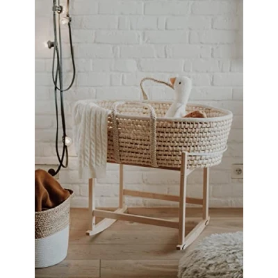Afbeelding van Babymand met schommelstandaard en drielaags matras, van hout, handgemaakte wieg, babybed, babykamer (nautisch)