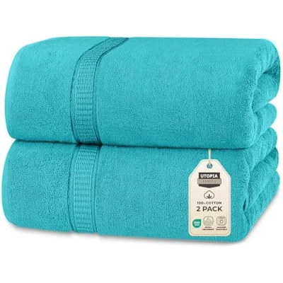Afbeelding van Utopia Towels, premium jumbo badlaken (90 x 180 cm), pakket van 2, 100% ringgesponnen katoen, zeer absorberend en sneldrogend, extra grote badhanddoek superzachte hotelkwaliteit handdoek