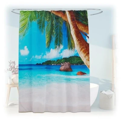 Afbeelding van Relaxdays douchegordijn 180x200 cm anti schimmel wasbaar polyester palmbomen
