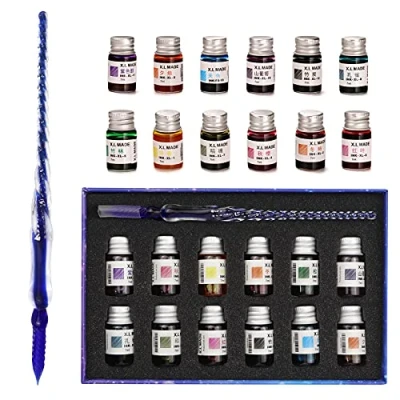 Afbeelding van Potlodenset kalligrafie, kalligrafiepen, 12 kleurrijke inkt, kaligrafie sets voor kunst, schrijven, handtekeningen, decoratie, cadeau, blauw