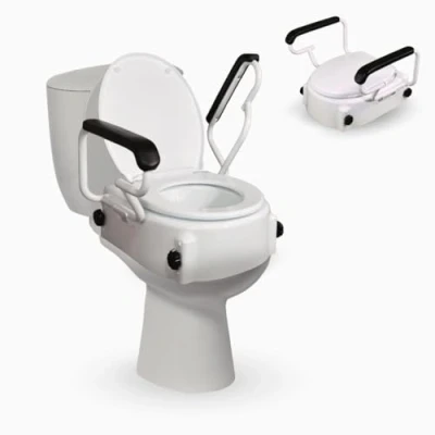 Afbeelding van Mobiclinic Tajo Toiletverhoger 17 cm Verstelbaar Met deksel en opklapbare armleuningen Kantelbaar Wit