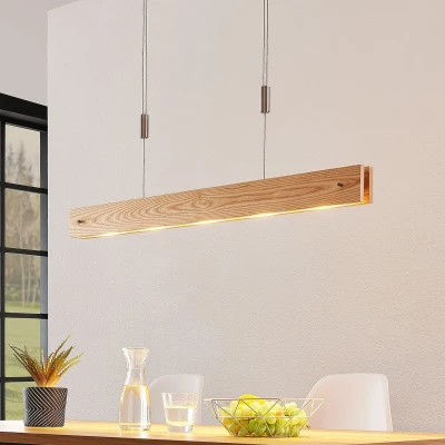 Afbeelding van Lucande Hanglampen met dimmer 5lichts hout, metaal H: 8 cm natuurlijk mat nikkel Inclusief lichtbronnen