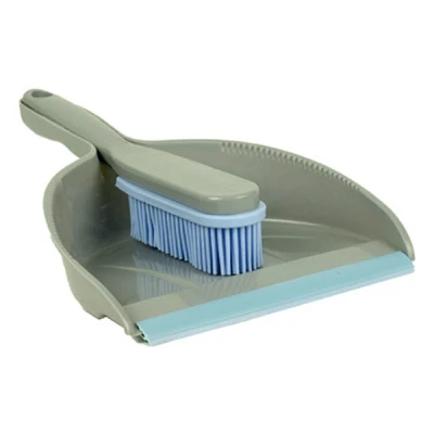 Image de Pelle et balayette en plastique avec bord caoutchouc gris bleu