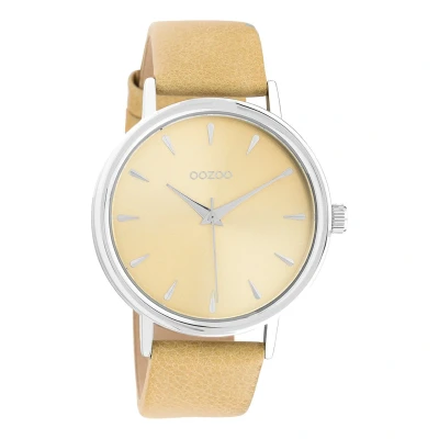 Afbeelding van OOZOO Timepieces Zilverkleurige horloge met mosterd gele leren band C10827
