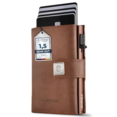 Afbeelding van SF SCOFIELD Trinity Slanke portemonnee met muntvak, creditcardhouder voor heren 10 12 kaarten, RFID bescherming, mannen, smart portemonnee, etui, Vintage bruin karamel bruin,