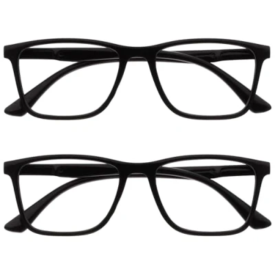 Image de OPULIZE NYX Lot de 2 lunettes anti reflets pour ordinateur et jeux vidéo, protection UV fatigue oculaire, monture rectangulaire, noir, homme femme, Noir 2., taille unique