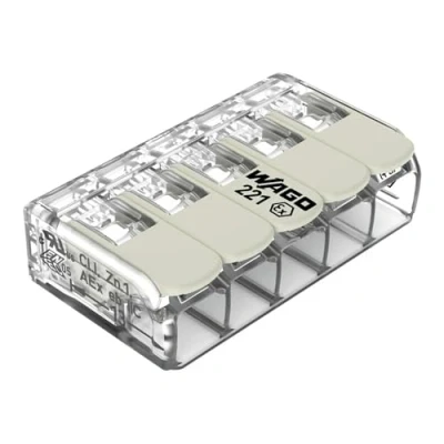 Afbeelding van WAGO Compacte aansluitklem, voor alle soorten geleiders, Ex E toepassingen, max. 6 mm², 5 met hendels, kleur behuizing, transparant, bedrijfstemperatuur 105 C