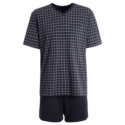 Afbeelding van Schiesser shortama donkerblauw ruitmotief 48
