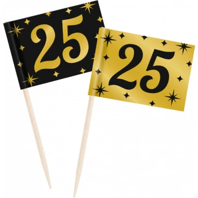 Afbeelding van Coctail Prikkers 25 jaar Classy 6,5cm 50 stuks