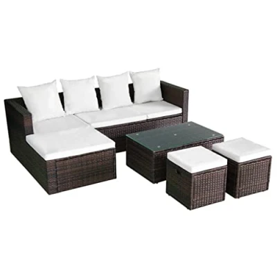 Image de vidaXL Salon de jardin 4 pcs avec coussins Résine tressée Marron3056965
