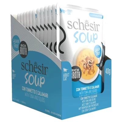 Afbeelding van Schesir Soup Kattenvoer Tonijn Inktvis 40 g