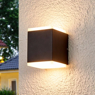 Afbeelding van Lucande LED wandlamp buiten 2lichts drukgegoten aluminium, kunststof H: 10.5 cm donkergrijs Inclusief lichtbronnen