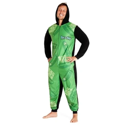 Afbeelding van Rick and Morty Pyjama voor heren, winter, rompertje volwassenen, van humoristisch fleece, onesie, humor, M XXL, Groen/Zwart