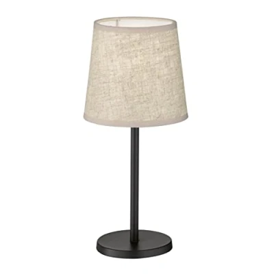 Afbeelding van Fischer &amp; Honsel Rimini Tafellamp, zandzwart, mat, stoffen lampenkap, linnenkleur, hoogte: 30 cm, diameter: 14 met koordschakelaar, 1 x E14, max. 25 W, zonder gloeilamp