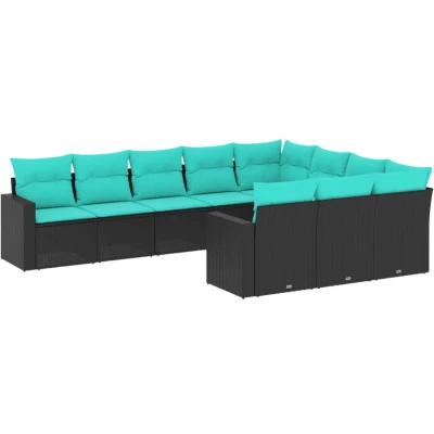 Afbeelding van vidaXL 10 delige Loungeset met kussens poly rattan zwart