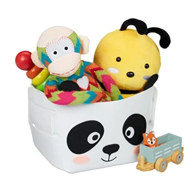 Afbeelding van Relaxdays opbergmand kinderkamer vilten mand met dier opvouwbare speelgoedmand baby panda