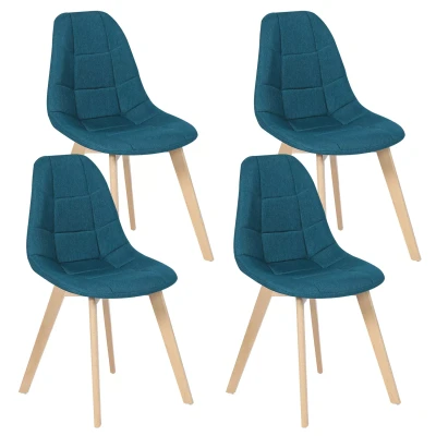 Image de Lot de 4 chaises scandinaves GABY bleues en tissu pour salle à manger