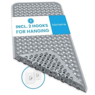 Afbeelding van Bächlein PVC badmat grijs antislip inleg 88x40 cm met ophanghaak, hygiënisch &amp; schimmelbestendig, BPA latexvrij, machinewasbaar