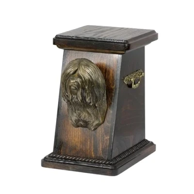 Afbeelding van Elegante urn hond voor hondenas met beeld van Tibetaanse Terrier en Apso