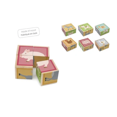 Afbeelding van Scratch Build&amp;Play: BLOKKENPUZZEL Boerderij met 4 blokken 9x9x4.5cm, in hout, doos, 18m+