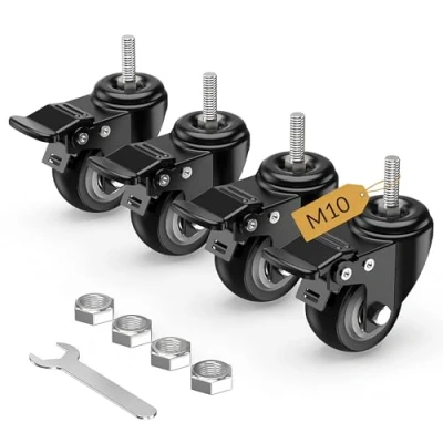 Afbeelding van Zwenkwielen 50 mm (2 inch), meubelwielen met totale vergrendeling, transportwielen, M10 x 1,5 25 (schachtdiameter 10 mm, schachtlengte mm), wielen voor meubels, set van 4 zware wielen, zwart