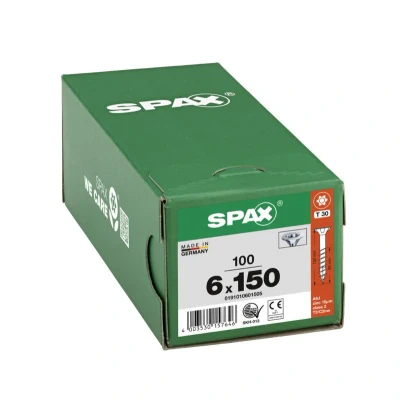 Afbeelding van Spax Spaanplaatschroef platverzonken kop verzinkt T Star T30 deeldraad 6.0 x 150mm