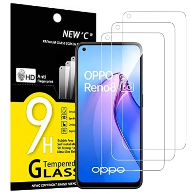 Afbeelding van NEW&#039;C 3 stuks gehard glas voor OPPO Reno 8 5G, Lite displaybeschermfolie effectief tegen krassen zonder luchtbellen extreem robuust (0,33 mm HD ultra transparant) hardheid 9H