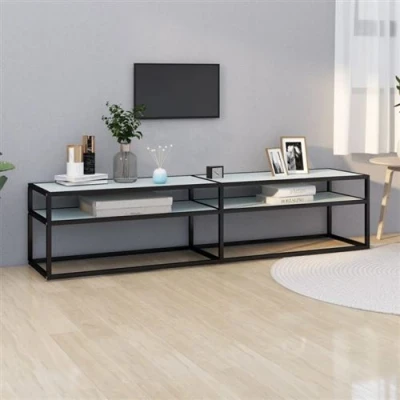Afbeelding van vidaXL Tv meubel 180x40x40,5 cm gehard glas witmarmerkleurig