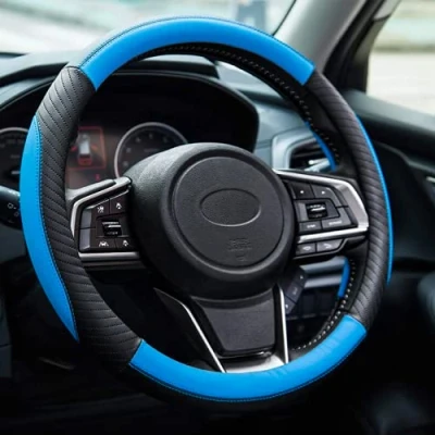 Afbeelding van stuurhoes leer auto zacht microvezel universeel 37 38 cm, antislip, ademend, blauw