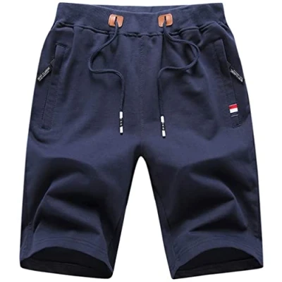 Afbeelding van sportshorts voor heren, katoen, shorts met ritszakken, van ademend, zakken, Blauw