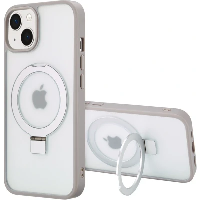 Afbeelding van Accezz Hoesje Geschikt voor iPhone 14 Ring Stand Backcover MagSafe grijs