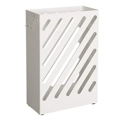Afbeelding van paraplustandaard, rechthoekig, van metaal, met haak en wateropvangschaal, cutout design, wit