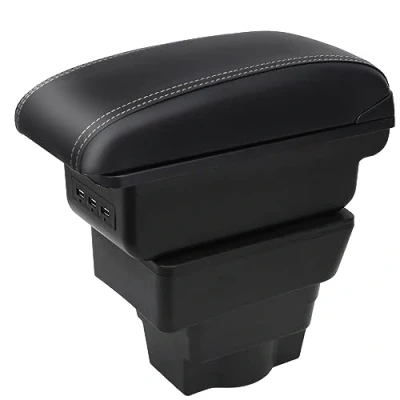 Afbeelding van Auto Armleuningen Voor Astra J Dubbele Laag Indoor Centrale Console Opbergdoos met 3 USB Opladen Poorten Zwart Witte Stiksels