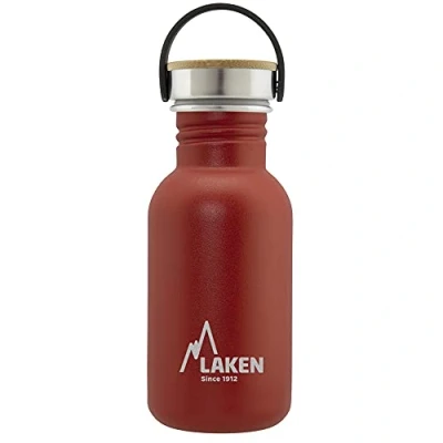 Afbeelding van RVS fles Basic Steel Bottle 500ml ,Bamboo S/S Cap Rood