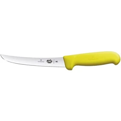 Afbeelding van Victorinox Fibrox Swiss Made Uitbeenmes, gebogen lemmet, antislip, roestvrij, roestvrij staal, geel 15 cm