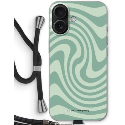 Afbeelding van Case Company® hoesje met Koord geschikt voor iPhone 16 Swirl Groen Telefoonhoesje Zwart Bescherming aan alle Kanten en Over de Schermrand