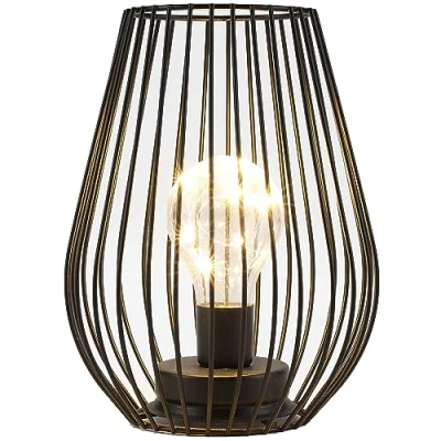 Afbeelding van TRIROCKS 2 stuks metalen batterijlampen 17 cm hoog in kooivorm draadloze tafellamp op batterijen werkende lantaarns met warme lichtketting voor bruiloftsfeesten binnen en buiten (zwart)