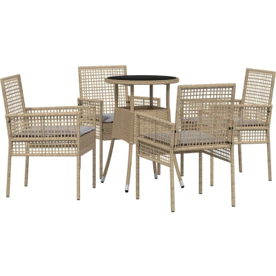 Afbeelding van vidaXL 5 delige Tuin Eetset Beige Poly Rattan