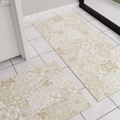 Afbeelding van PETTI Artigiani Italiani Keukentapijt, loper, keukenloper, antislip, wasbaar, tapijtloper, halloper, 52 x 180 cm, motief Vietri taupe, 100% Made in Italy