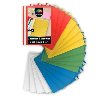 Afbeelding van OfficeTree set van 20 A4 mappen, 5 kleuren, robuuste kunststof, voor school, studie, kantoor, schoolmappen, kunststof meerkleurig