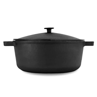 Afbeelding van gietijzeren kookpan, 6 liter, diameter 28 cm, met deksel, geschikt voor gasgrill, oven, open haard en alle warmtebronnen, inclusief inductie