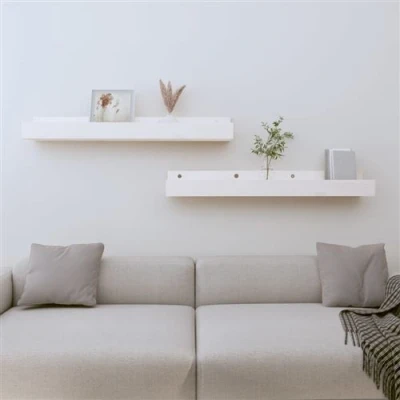 Afbeelding van vidaXL Wandschappen 2 st 80x12x9 cm massief grenenhout wit