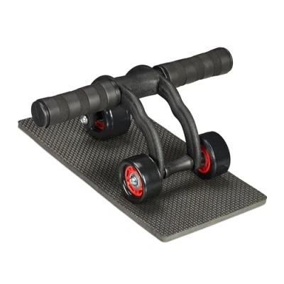Afbeelding van Relaxdays Ab wheel met 3 wieltjes buikspiertrainer fitnesswiel zachte handgrepen