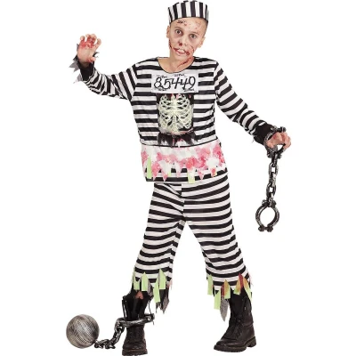 Afbeelding van Widmann Zombie Kostuum Gevangene Zuzu Jongen Zwart / Wit Maat 140 Halloween Verkleedkleding
