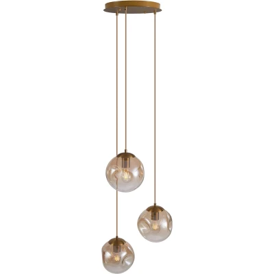 Afbeelding van QAZQA Art deco hanglamp messing met amber glas 3 lichts Douglass